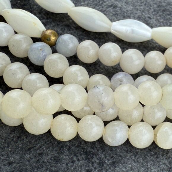 Vintage Natural Gemstone & Mother Of Pearl Rice Beads Necklace Double Strand 15" - Picture 7 of 13